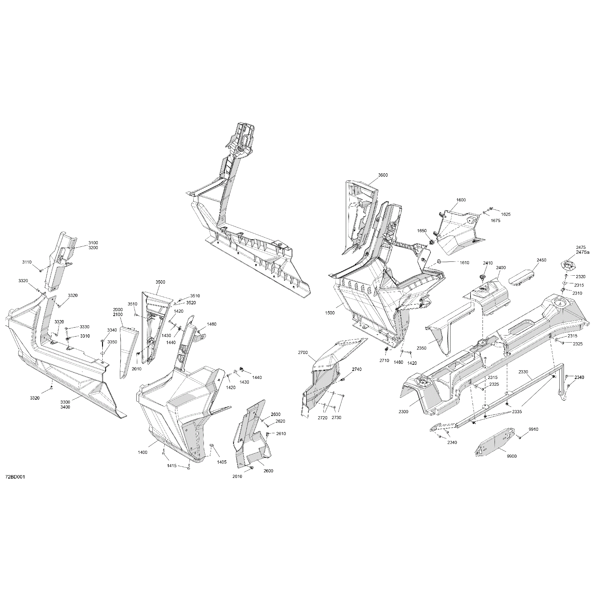 An Image of a Genuine Can-Am Parts Schematic Diagram showing the schematic - BODY - REAR SECTION