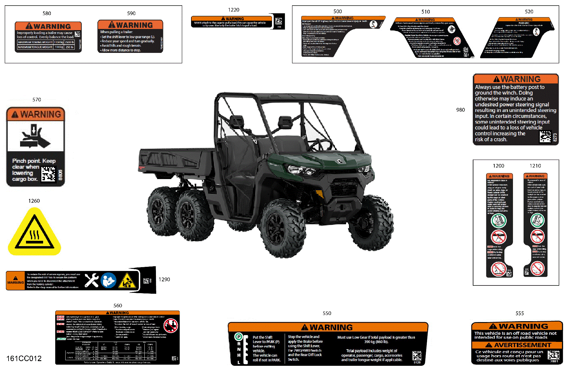 An Image of a Genuine Can-Am Parts Schematic Diagram showing the schematic - BODY - WARNING DECALS