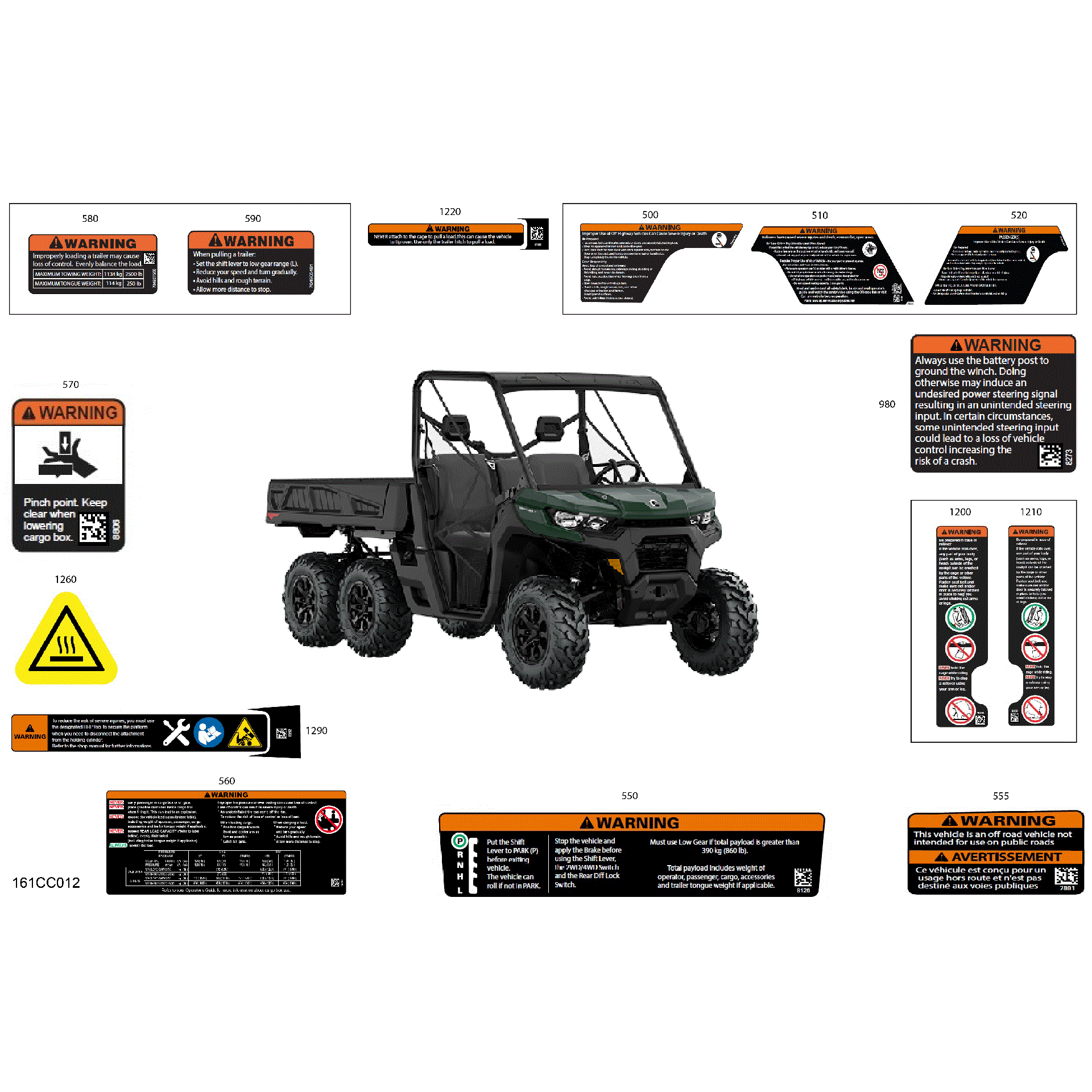 An Image of a Genuine Can-Am Parts Schematic Diagram showing the schematic - BODY - WARNING DECALS
