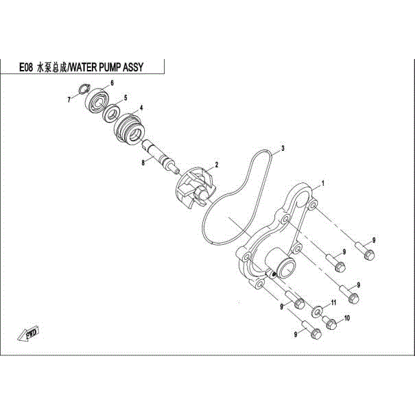 An Image of a Genuine CFMOTO Parts Schematic Diagram showing the schematic - WATER PUMP ASSY - 2016 CFMOTO UFORCE 500