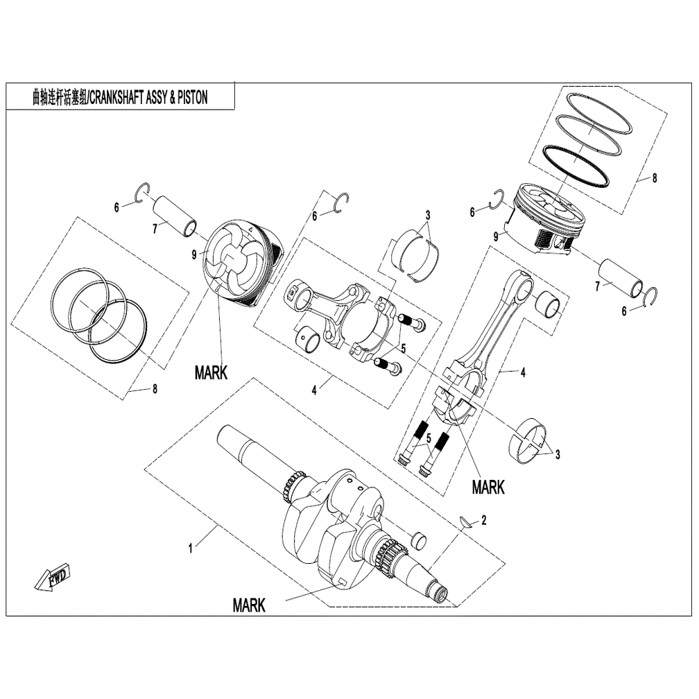 An Image of a genuine CFMOTO Parts Schematic Diagram showing the group - CRANKSHAFT/CONNECTING ROD/PISTON ASSY. (Cracked Cap) - 2022 CFMOTO CFORCE 800 XC