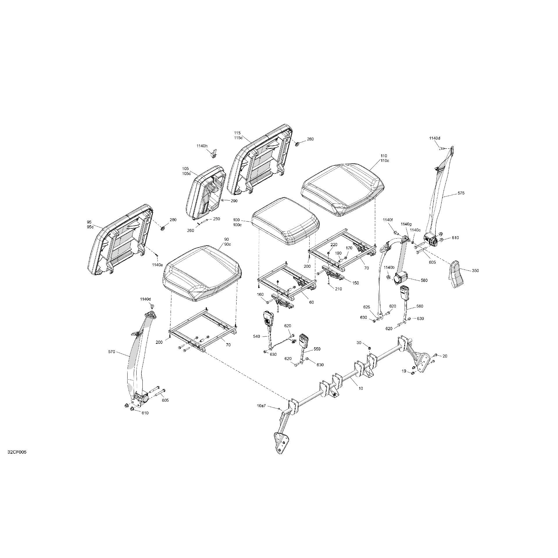 An Image of a Genuine Can-Am Parts Schematic Diagram showing the schematic - BODY - SEAT - FRONT SECTION