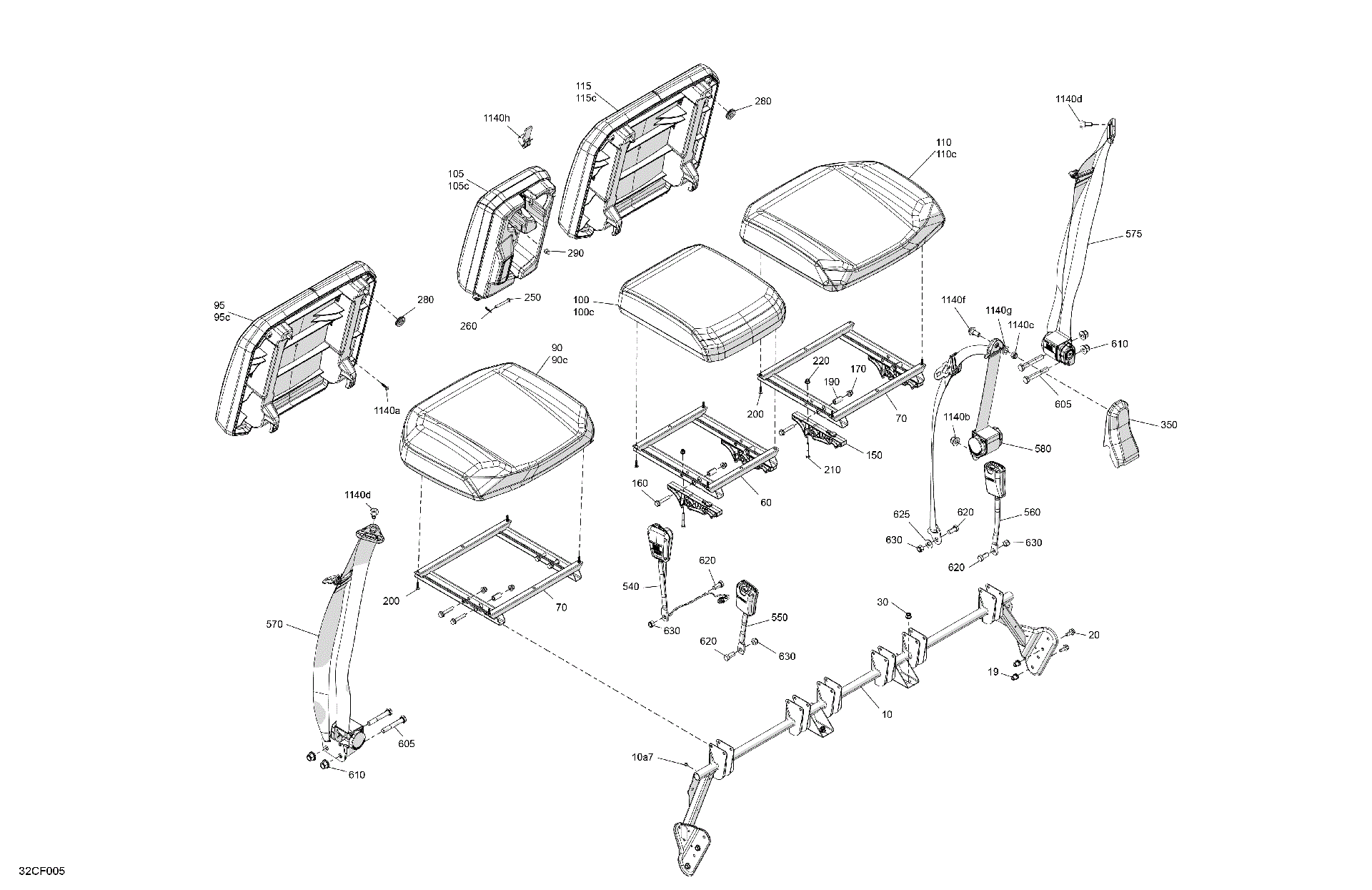 An Image of a Genuine Can-Am Parts Schematic Diagram showing the schematic - BODY - SEAT - FRONT SECTION