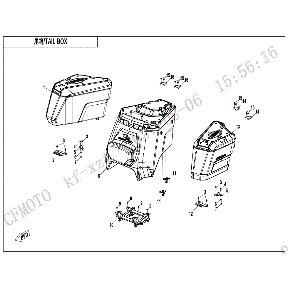 An Image of a genuine CFMOTO Parts Schematic Diagram showing the group - TAIL BOX (OVERLAND - 2021 CFMOTO CFORCE 1000 Overland