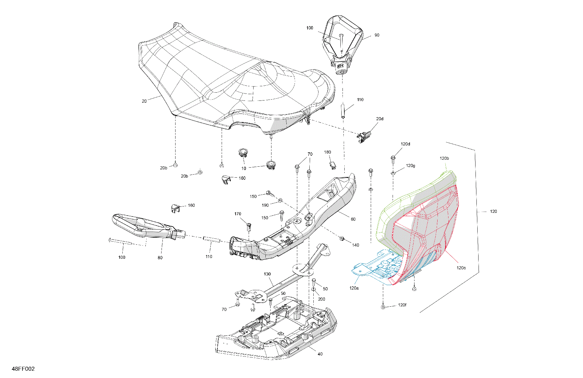An Image of a Genuine Can-Am Parts Schematic Diagram showing the schematic - BODY - SEAT