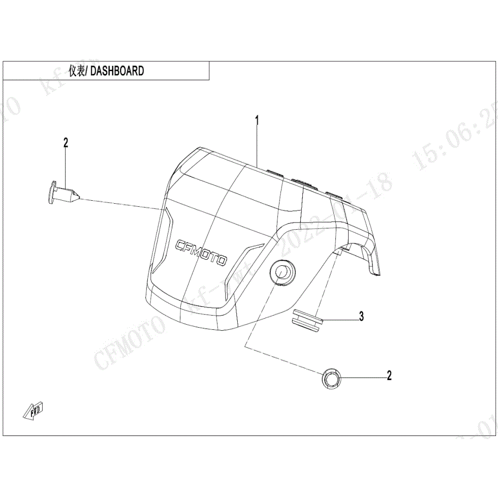 An Image of a genuine CFMOTO Parts Schematic Diagram showing the group - DASHBOARD - 2024 CFMOTO CFORCE EV110