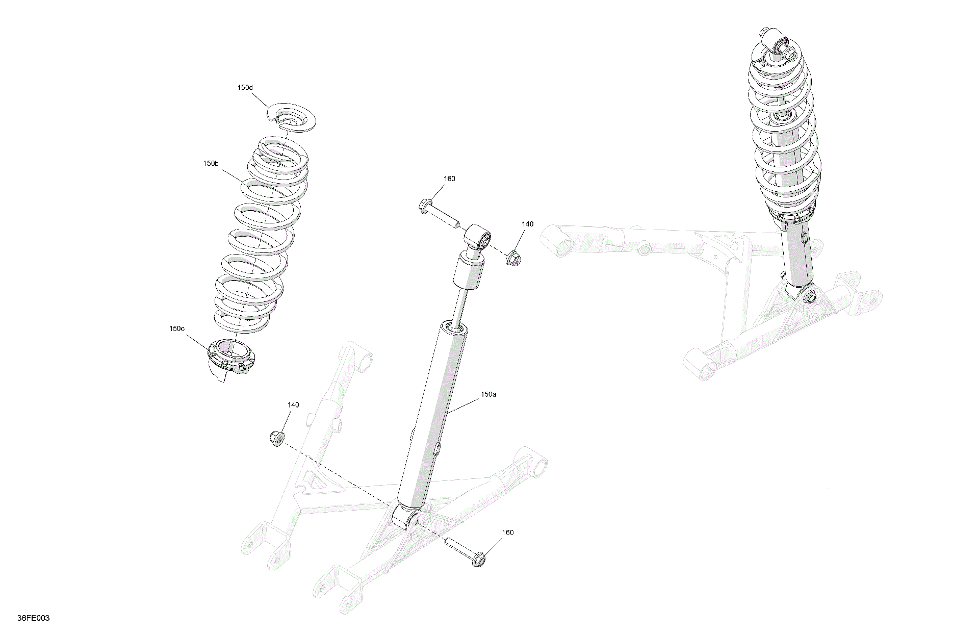 An Image of a Genuine Can-Am Parts Schematic Diagram showing the schematic - SUSPENSION - REAR SHOCKS