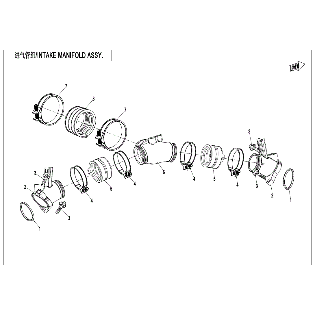 An Image of a Genuine CFMOTO Parts Schematic Diagram showing the schematic - INTAKE MANIFOLD ASSY. - 2020 CFMOTO ZFORCE 800 Trail