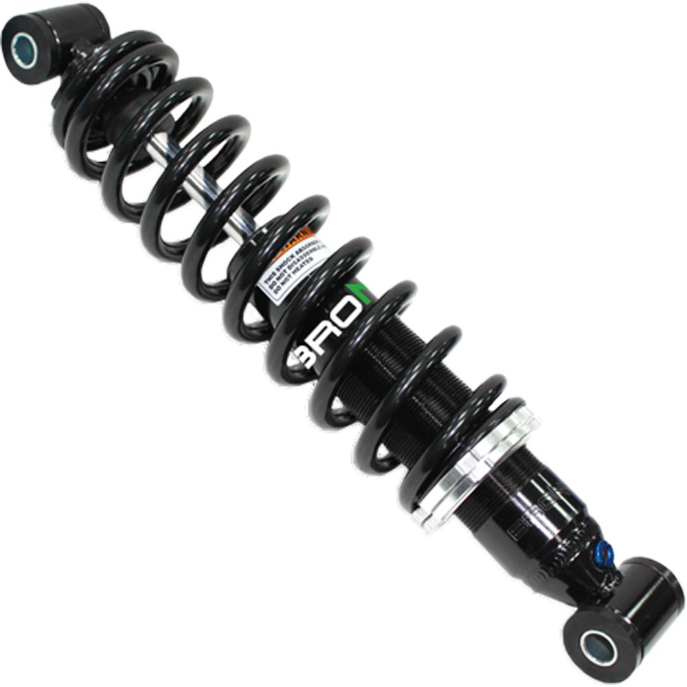 A black coil shock absorber with a silver adjustment ring is shown on a white background—ideal as the Yamaha Big Bear/Kodiak UTV/ATV Rear Gas Shock by Bronco or for similar suspension systems.