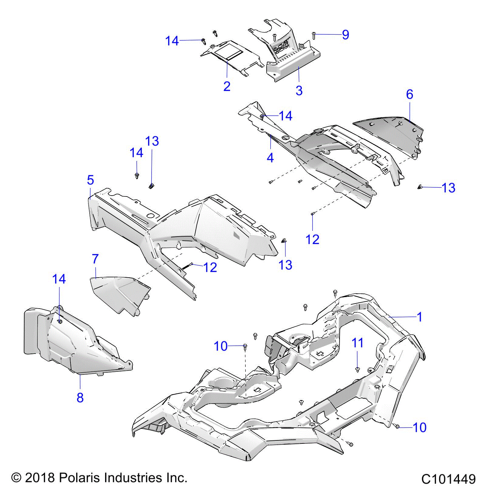 An Image of a Genuine Polaris Parts Schematic Diagram showing the schematic - BODY: FRONT CAB - 2020 POLARIS SPORTSMAN 850 48" TRAIL