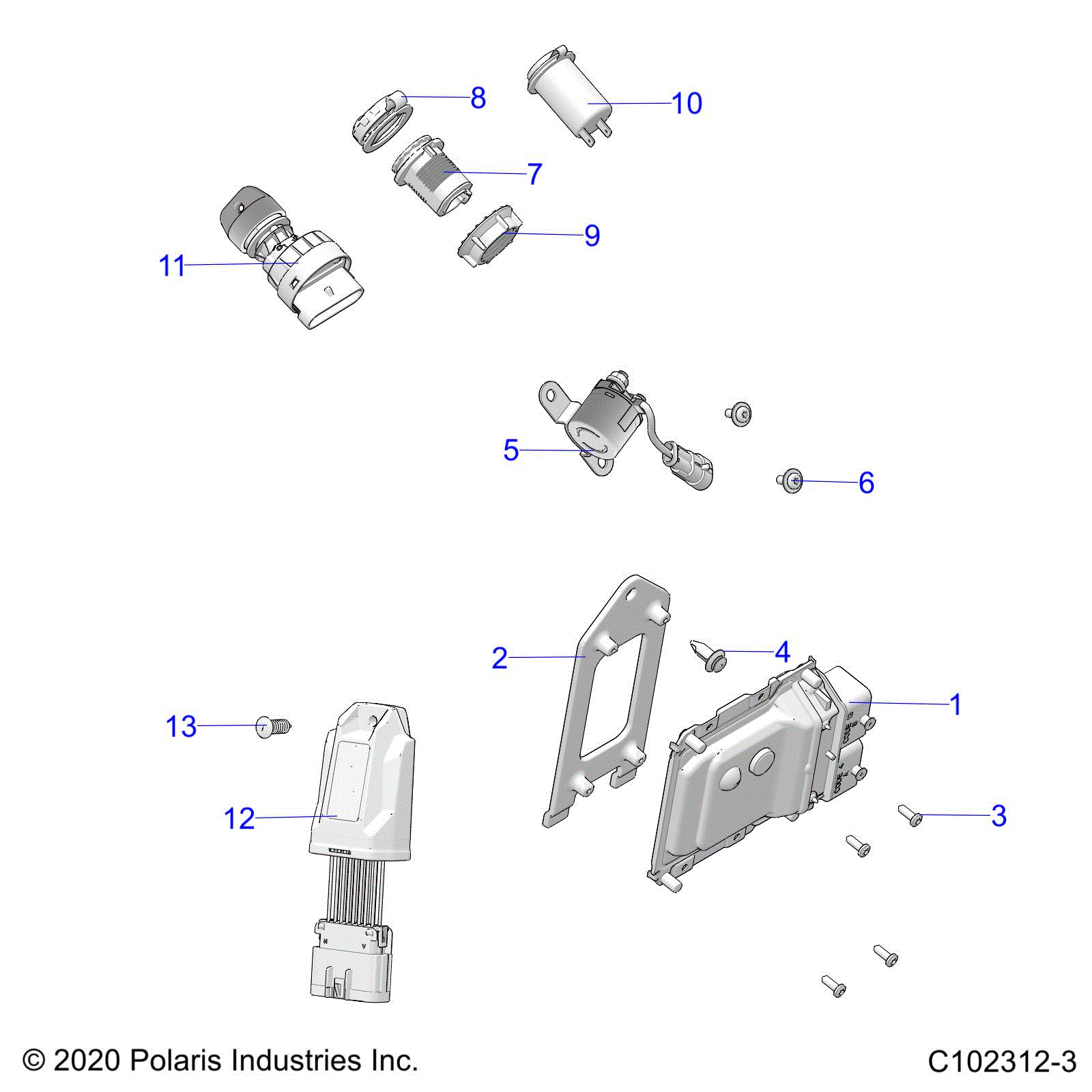 An Image of a Genuine Polaris Parts Schematic Diagram showing the schematic - ELECTRICAL: SWITCHES SENSORS and ECM - 2021 POLARIS SPORTSMAN 570 TRAIL