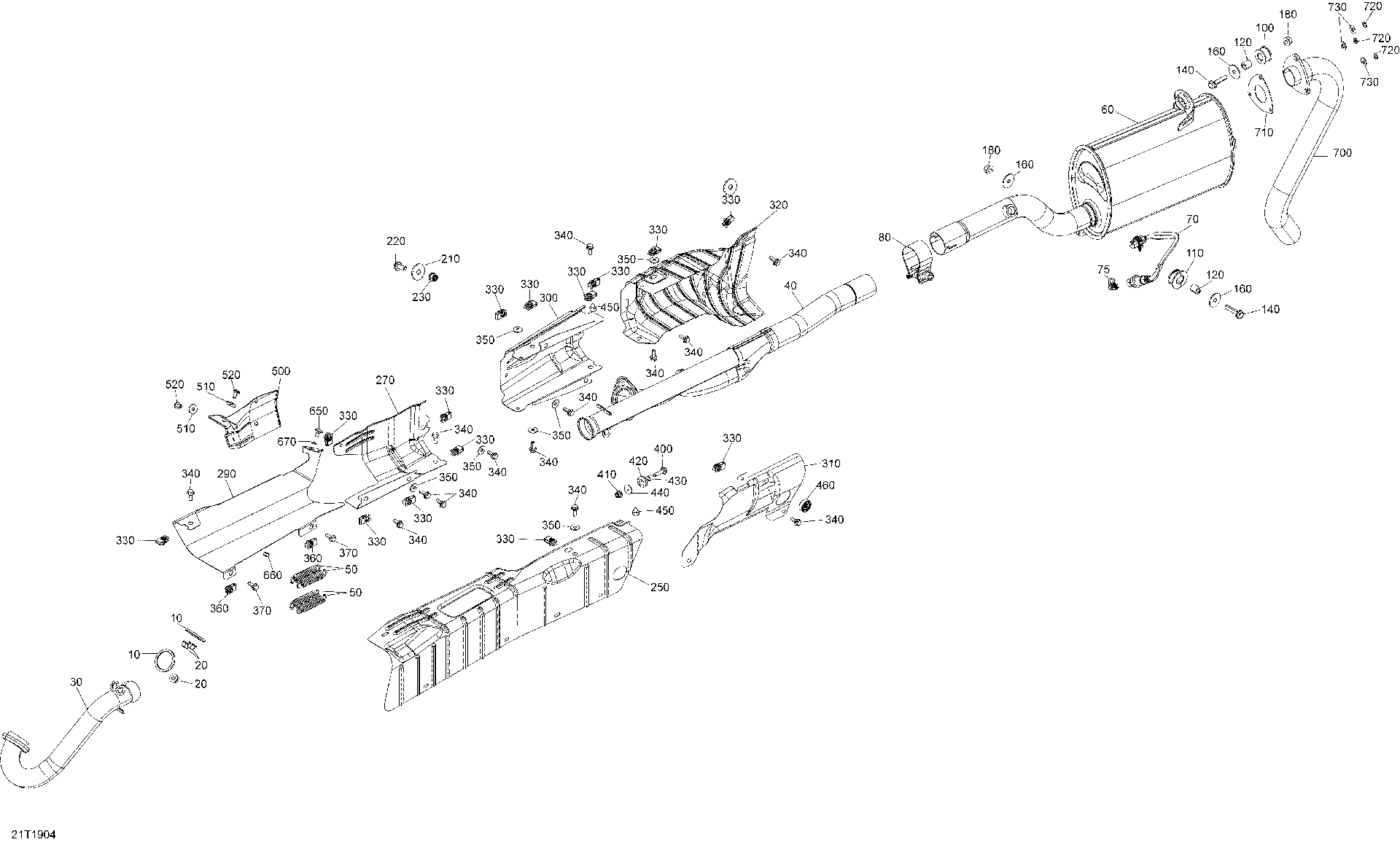 An Image of a Genuine Can-Am Parts Schematic Diagram showing the schematic - EXHAUST 6X6 - 650 EFI