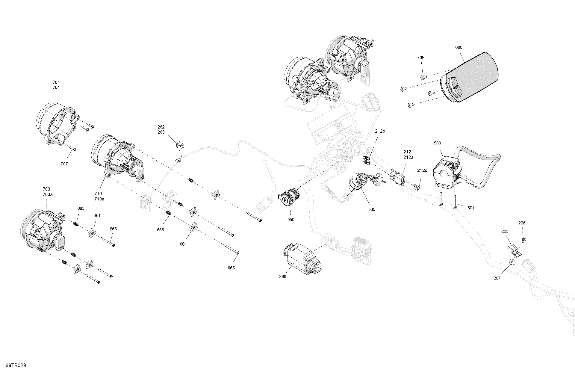 An Image of a Genuine Can-Am Parts Schematic Diagram showing the schematic - ELECTRIC - FRONT SECTION