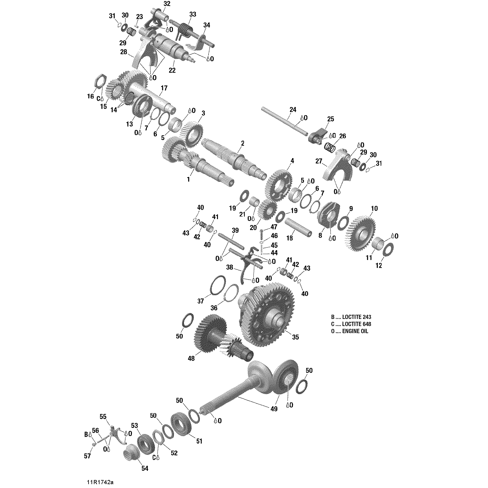 An Image of a Genuine Can-Am Parts Schematic Diagram showing the schematic - GEAR BOX COMPONENTS - WITH LOCKABLE REAR DIFFERENTIAL