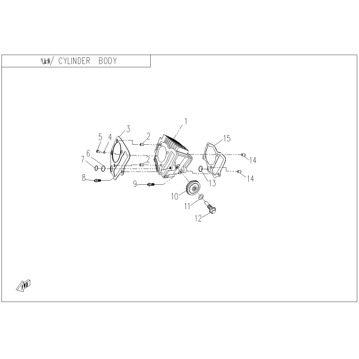 An Image of a genuine CFMOTO Parts Schematic Diagram showing the group - CYLINDER BODY - 2024 CFMOTO CFORCE 110