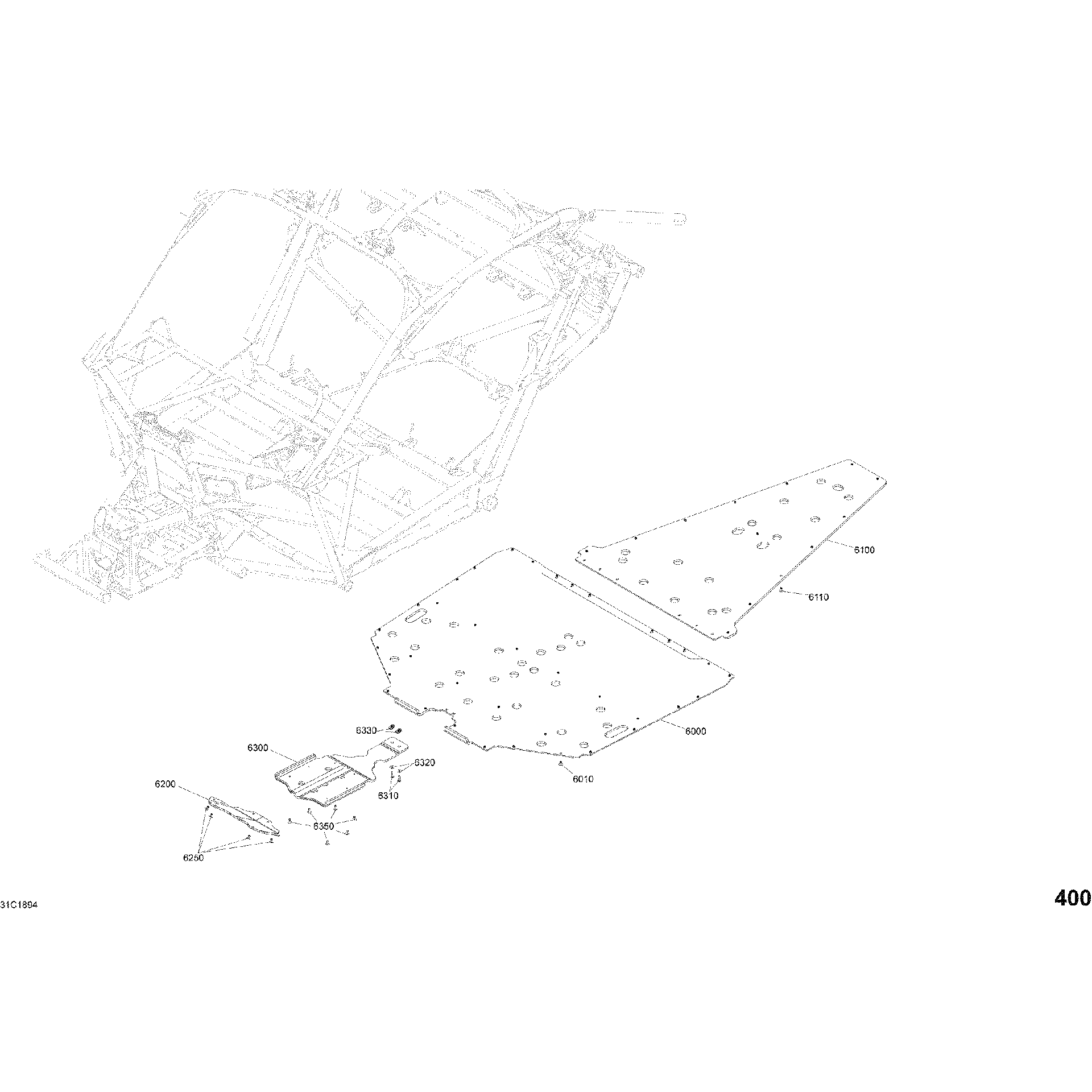An Image of a Genuine Can-Am Parts Schematic Diagram showing the schematic - BODY PARTS - CARBON BLACK - PACKAGE X RC - FLOOR SECTION