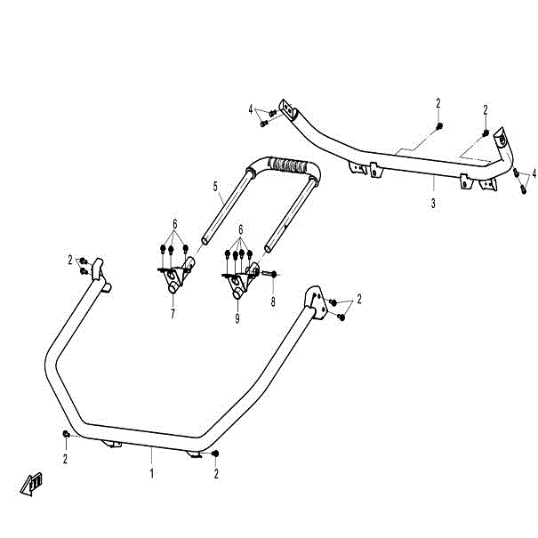 An Image of a Genuine CFMOTO Parts Schematic Diagram showing the schematic - FRONT&REAR BUMPER - 2015 CFMOTO ZFORCE 600