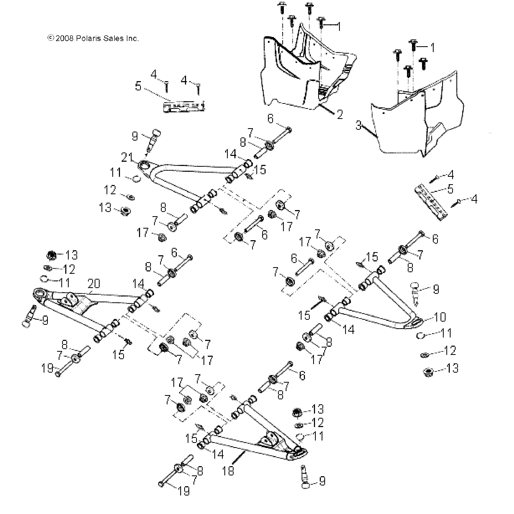 An Image of a Genuine Polaris Parts Schematic Diagram showing the schematic - CHASSIS: A-ARM and FOOTREST - 2015 POLARIS PHOENIX 200