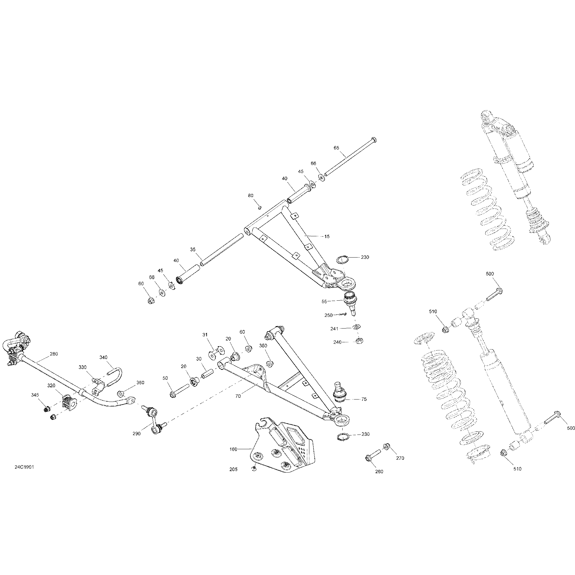 An Image of a Genuine Can-Am Parts Schematic Diagram showing the schematic - FRONT SUSPENSION