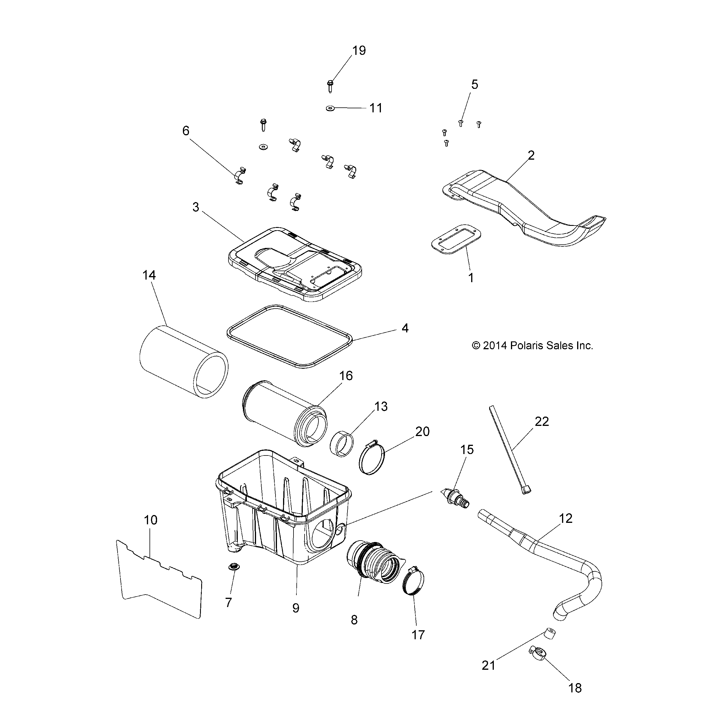 An Image of a Genuine Polaris Parts Schematic Diagram showing the schematic - ENGINE: AIR INTAKE SYSTEM - 2015 POLARIS SPORTSMAN TOURING 570 SP