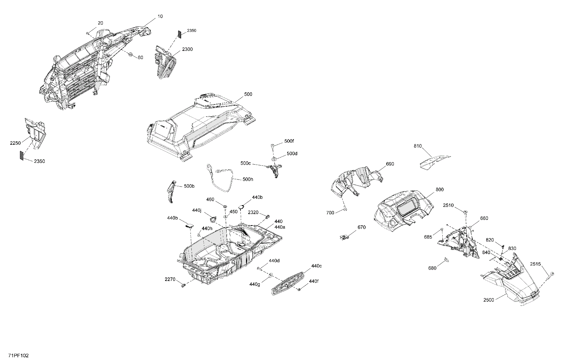 An Image of a Genuine Can-Am Parts Schematic Diagram showing the schematic - BODY - FRONT SECTION