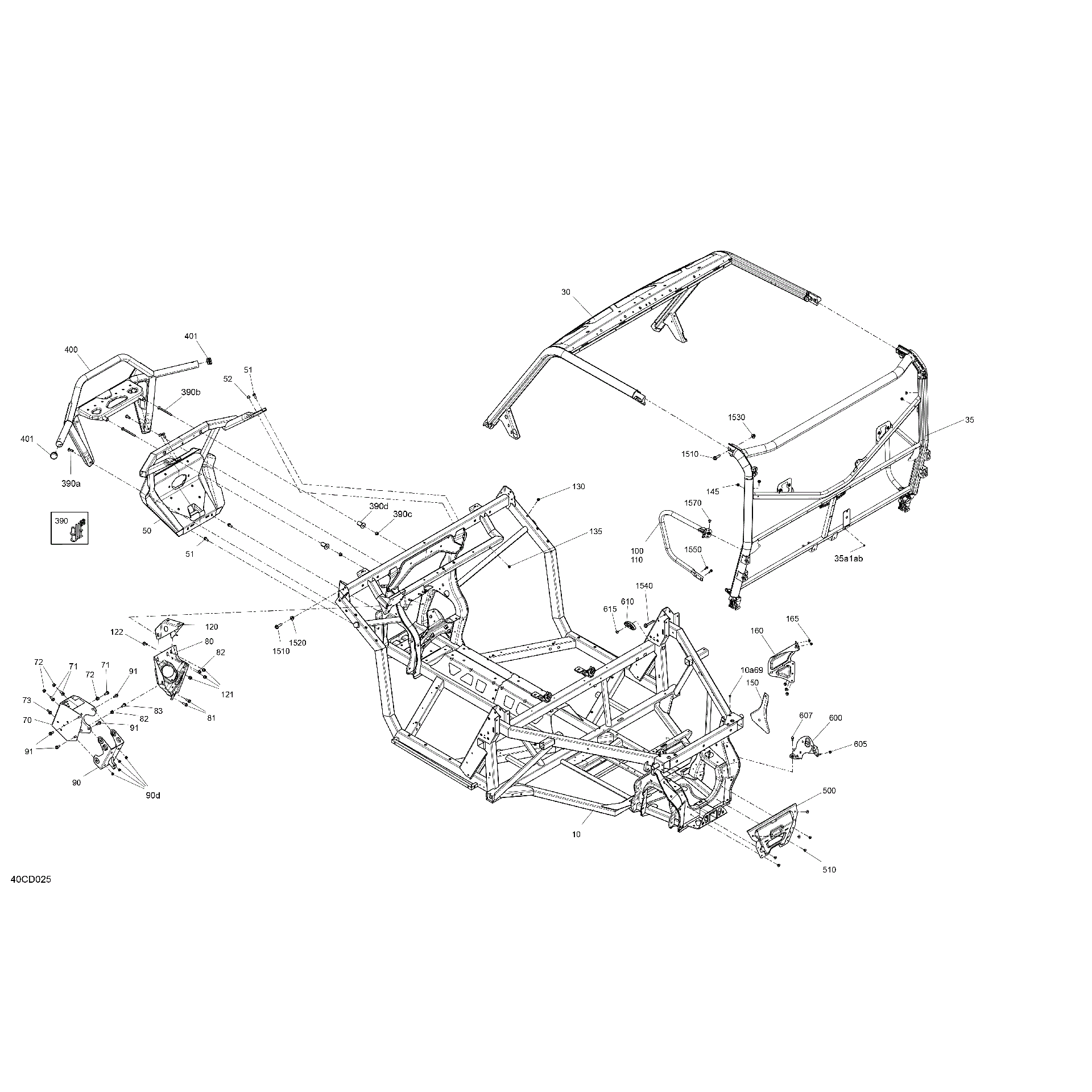An Image of a Genuine Can-Am Parts Schematic Diagram showing the schematic - FRAME - SYSTEM
