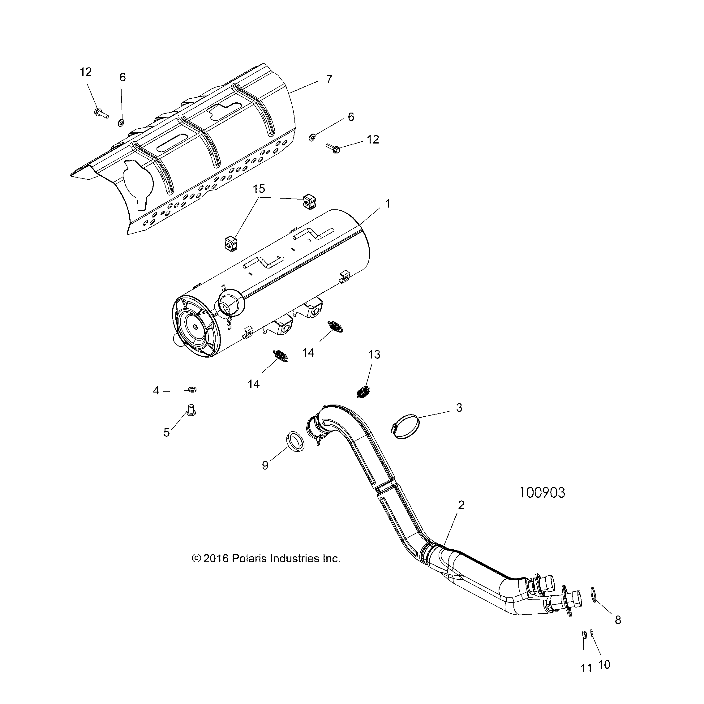 An Image of a Genuine Polaris Parts Schematic Diagram showing the schematic - ENGINE: EXHAUST - 2017 POLARIS SPORTSMAN TOURING 850 SP