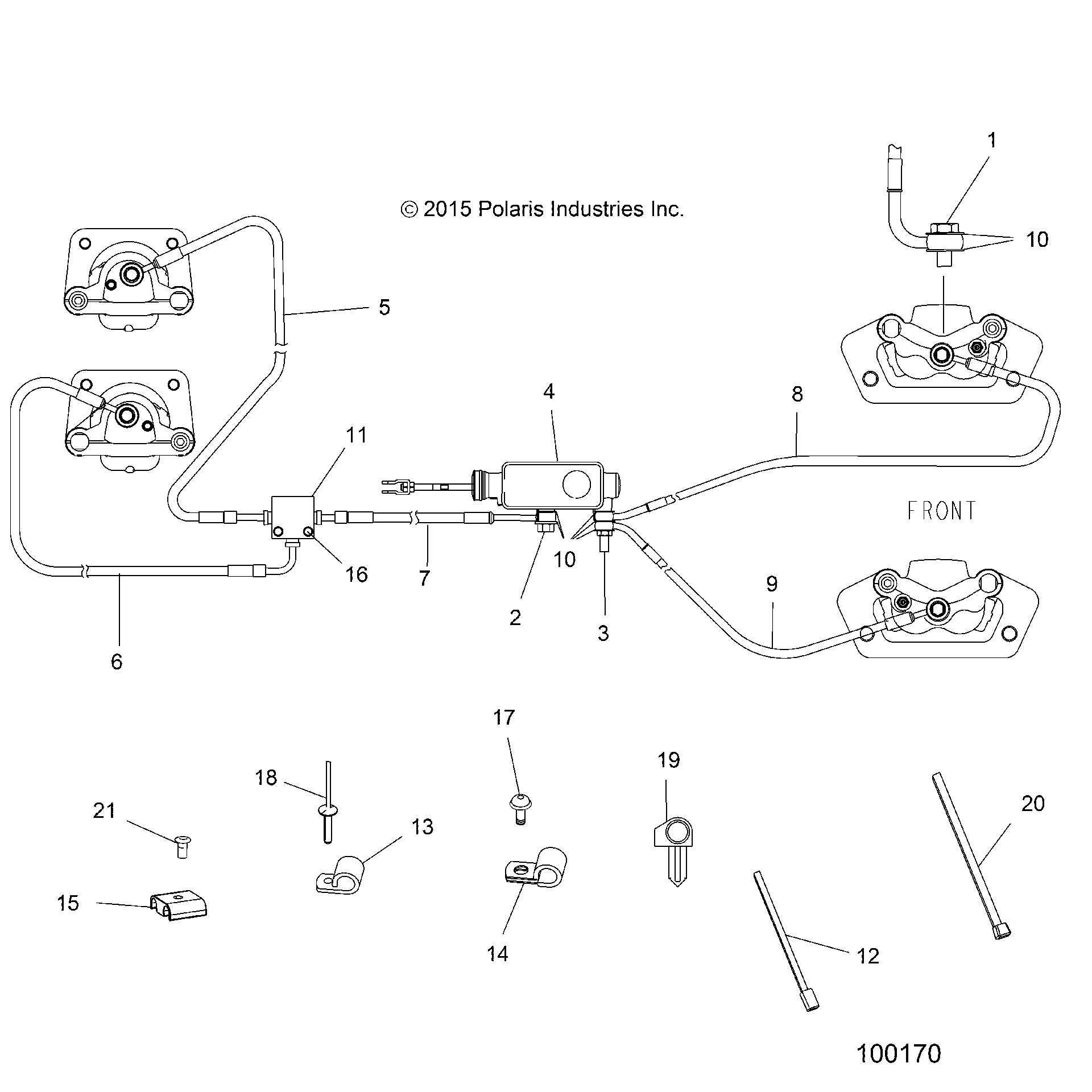 An Image of a Genuine Polaris Parts Schematic Diagram showing the schematic - BRAKES: BRAKE LINES AND MASTER CYLINDER - 2016 POLARIS ACE 325 EFI