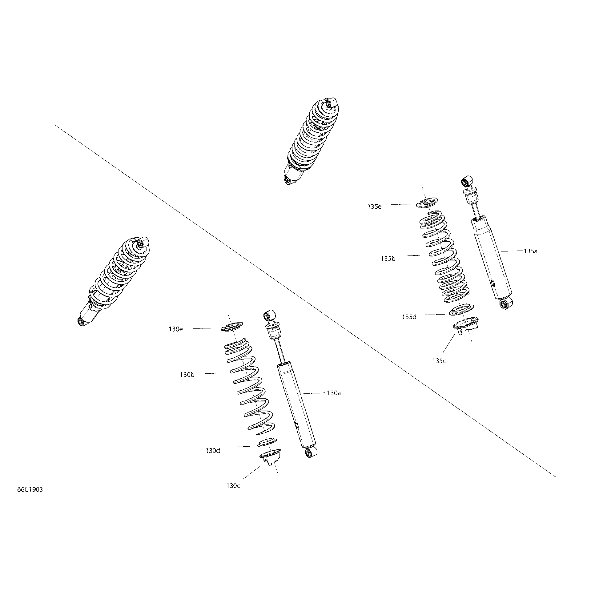 An Image of a Genuine Can-Am Parts Schematic Diagram showing the schematic - SHOCKS - PACKAGE BASE - DPS - XT