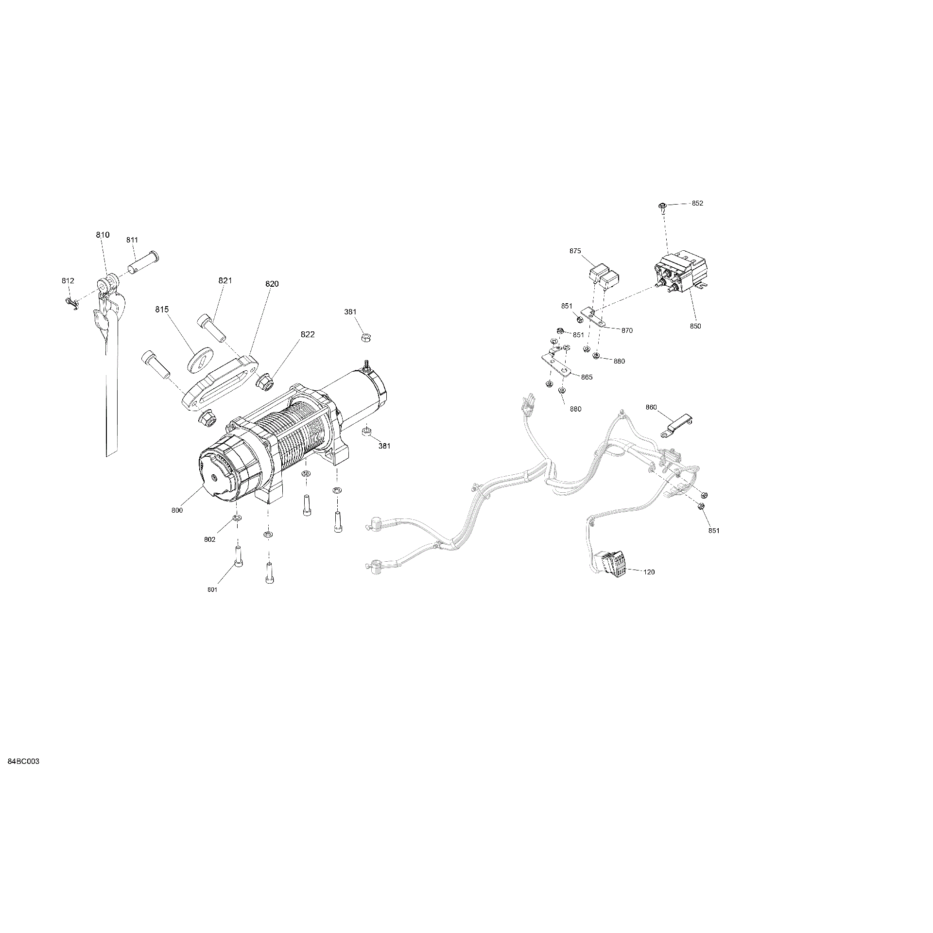 An Image of a Genuine Can-Am Parts Schematic Diagram showing the schematic - ELECTRIC - WINCH