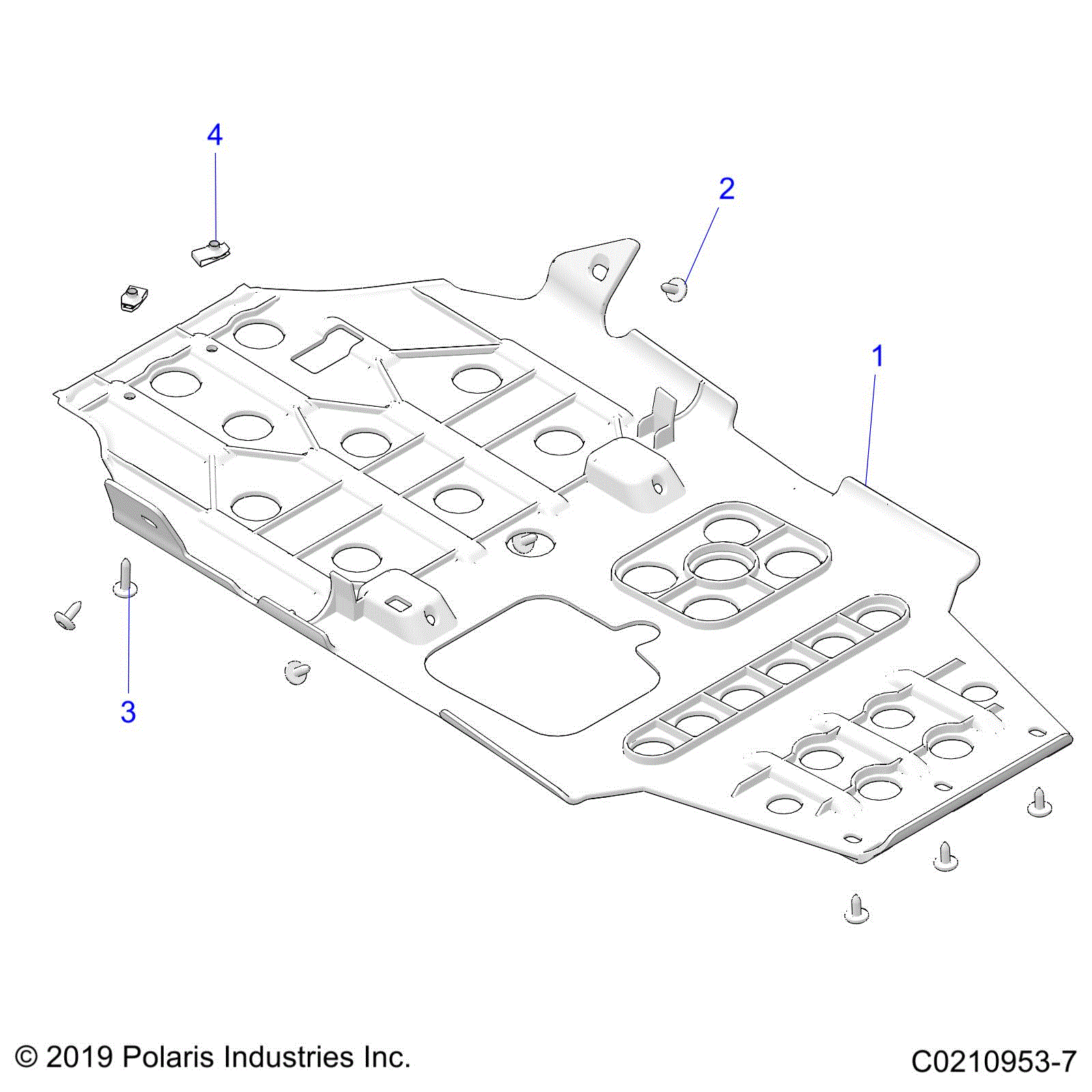 An Image of a Genuine Polaris Parts Schematic Diagram showing the schematic - BODY: SKID PLATES - 2024 POLARIS SCRAMBLER XP 1000 55" 49S