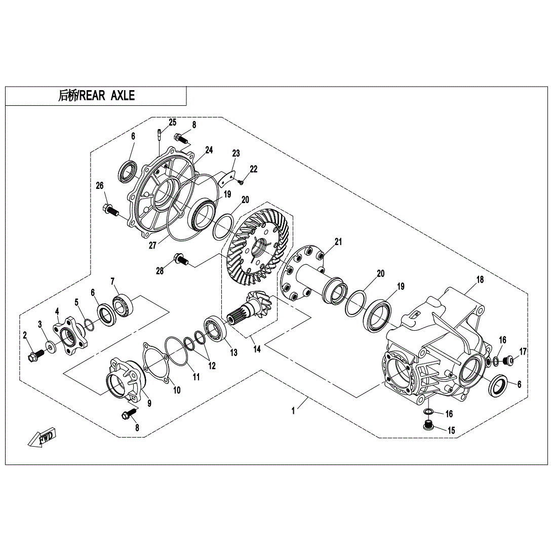 An Image of a genuine CFMOTO Parts Schematic Diagram showing the group - REAR AXLE(NO DIFFERENTIAL) - 2024 CFMOTO CFORCE 800 XC