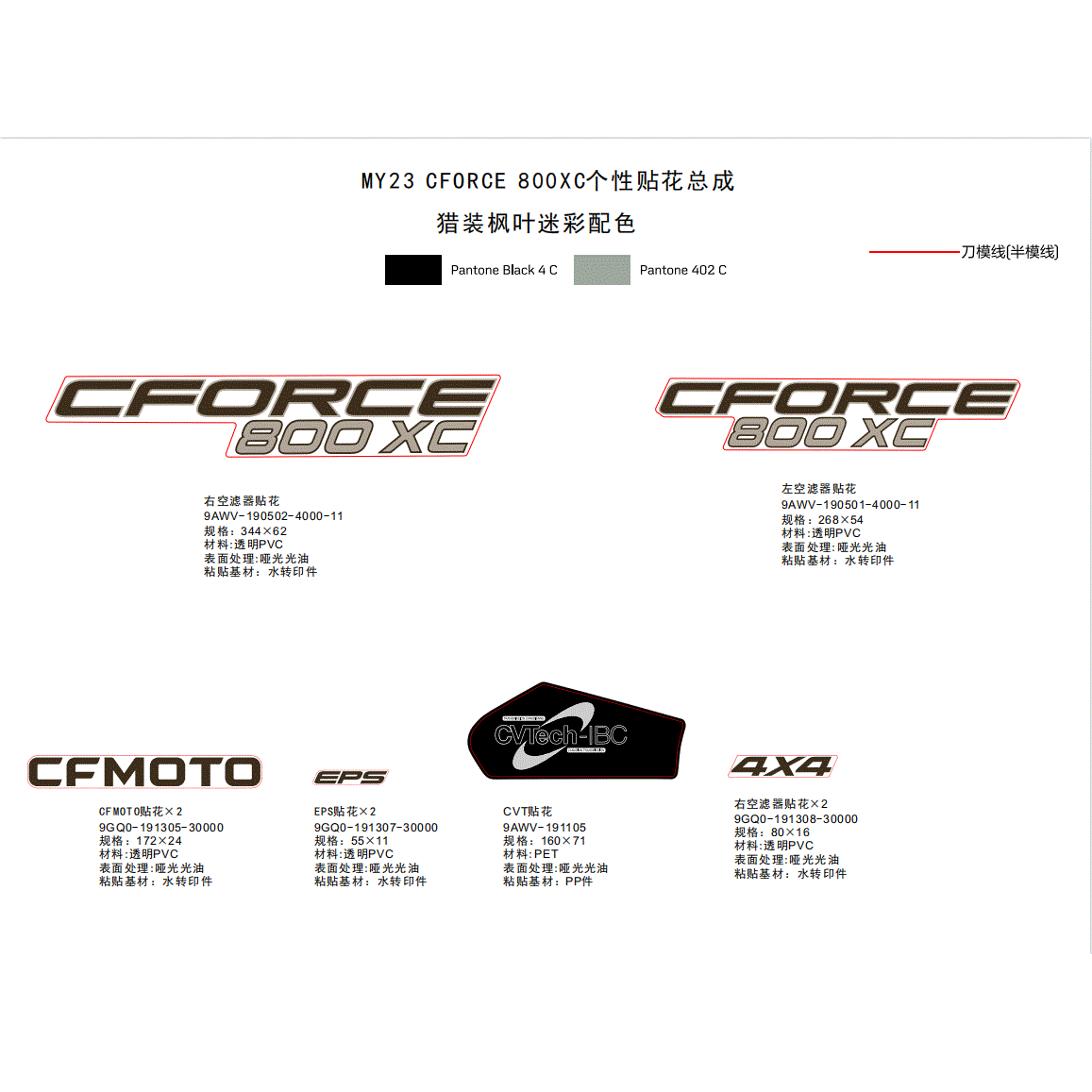An Image of a genuine CFMOTO Parts Schematic Diagram showing the group - DECAL - 2023 CFMOTO CFORCE 800 XC