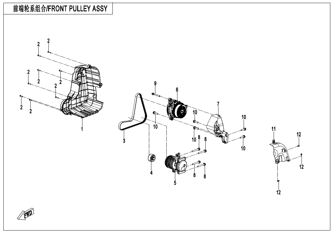 Exploded diagram of the Wheel Dust Cover 1 by CF Moto, with labeled components—covers, pulleys, bolts, and brackets. Each part is numbered for reference. Bilingual Japanese and English text identifies ATV & UTV parts from Witchdoctors.com.