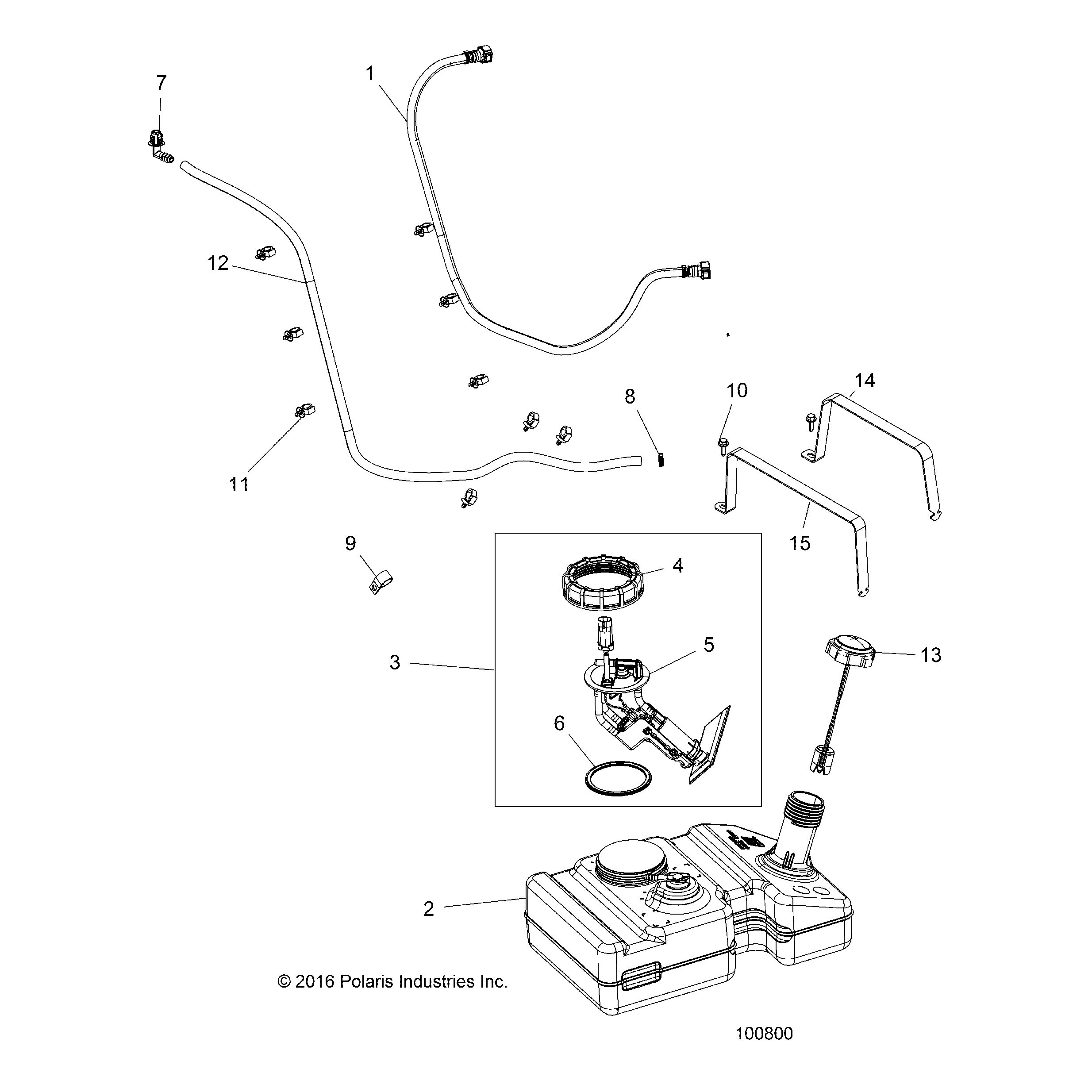 An Image of a Genuine Polaris Parts Schematic Diagram showing the schematic - BODY: FUEL TANK - 2017 POLARIS ACE 150