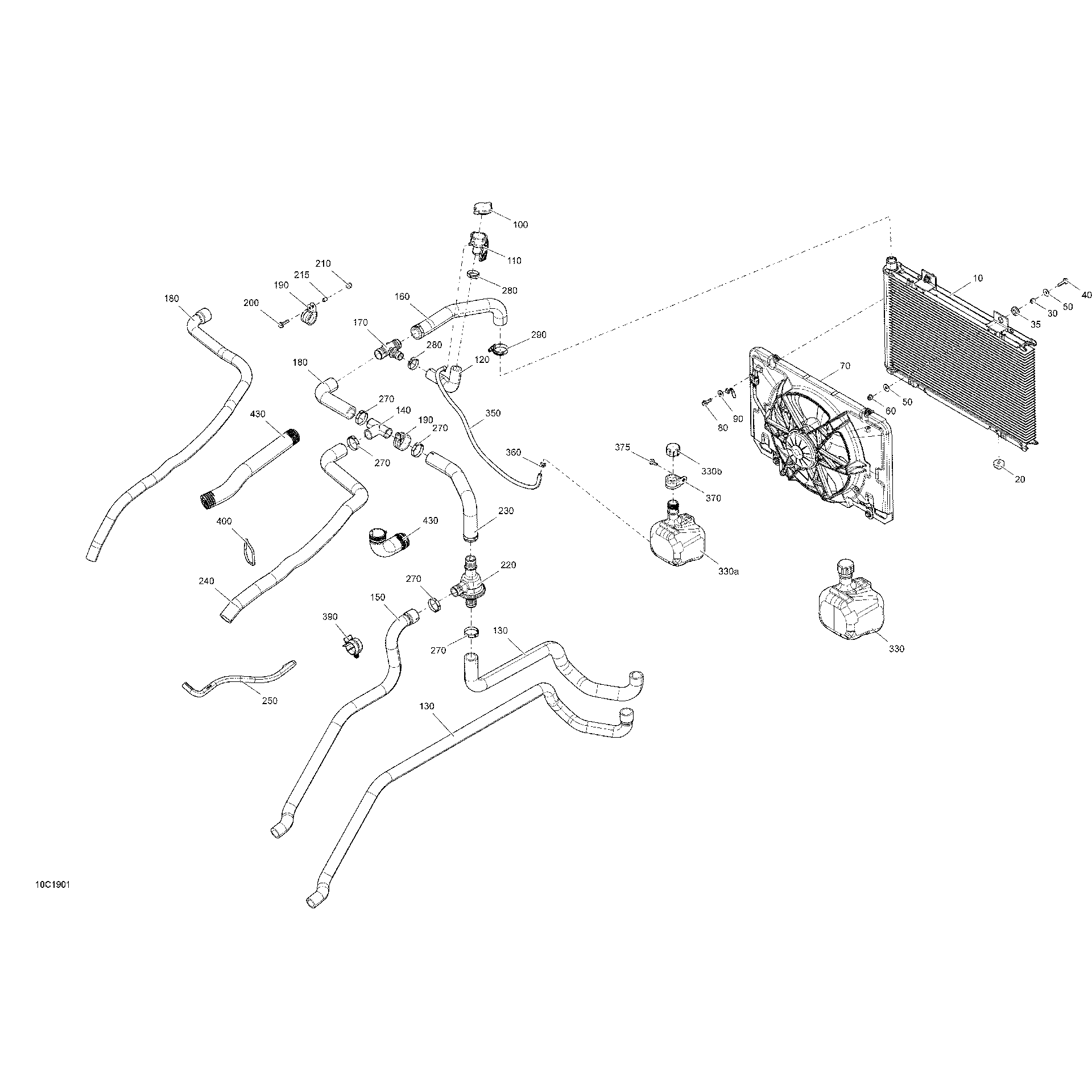 An Image of a Genuine Can-Am Parts Schematic Diagram showing the schematic - COOLING - 1000R EFI