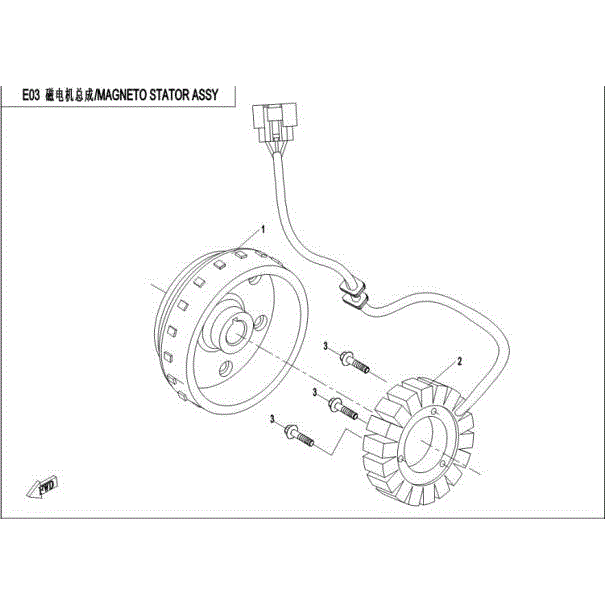 An Image of a Genuine CFMOTO Parts Schematic Diagram showing the schematic - MAGNETO STATOR ASSY - 2016 CFMOTO ZFORCE 500
