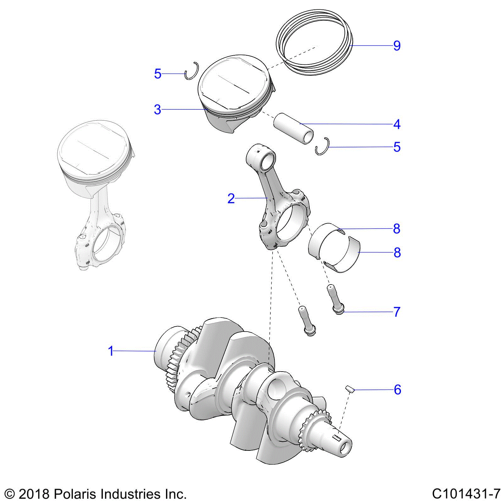 An Image of a Genuine Polaris Parts Schematic Diagram showing the schematic - ENGINE: CRANKSHAFT and PISTON - 2025 POLARIS SCRAMBLER XP 1000 55 LLP 49S
