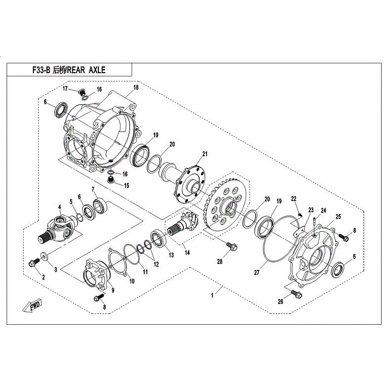 An Image of a Genuine CFMOTO Parts Schematic Diagram showing the schematic - REAR AXLE (NO DIFFERENTIAL) - 2018 CFMOTO UFORCE 800