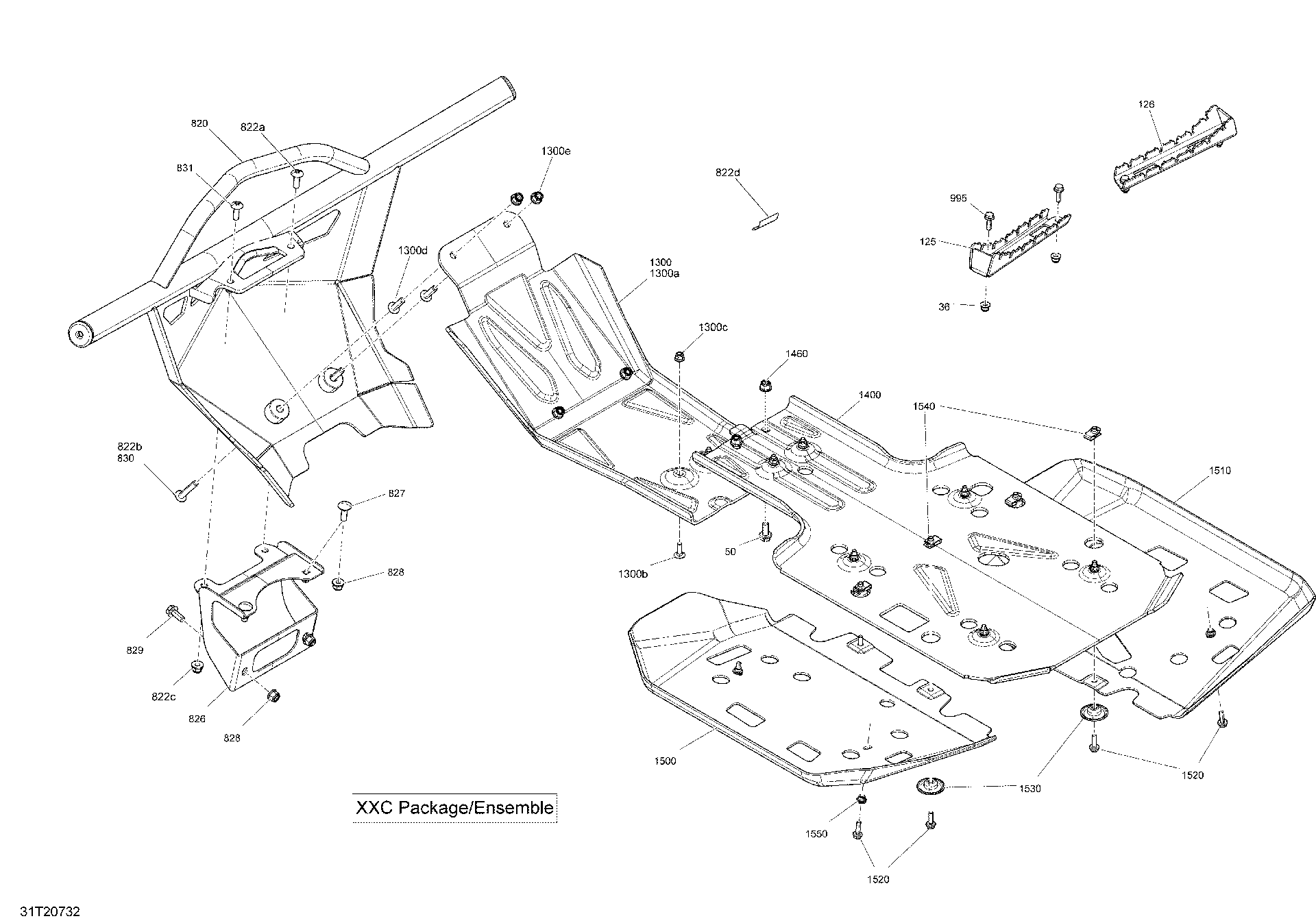 An Image of a Genuine Can-Am Parts Schematic Diagram showing the schematic - BODY - FRONT BUMPER AND SKID PLATE - X XC