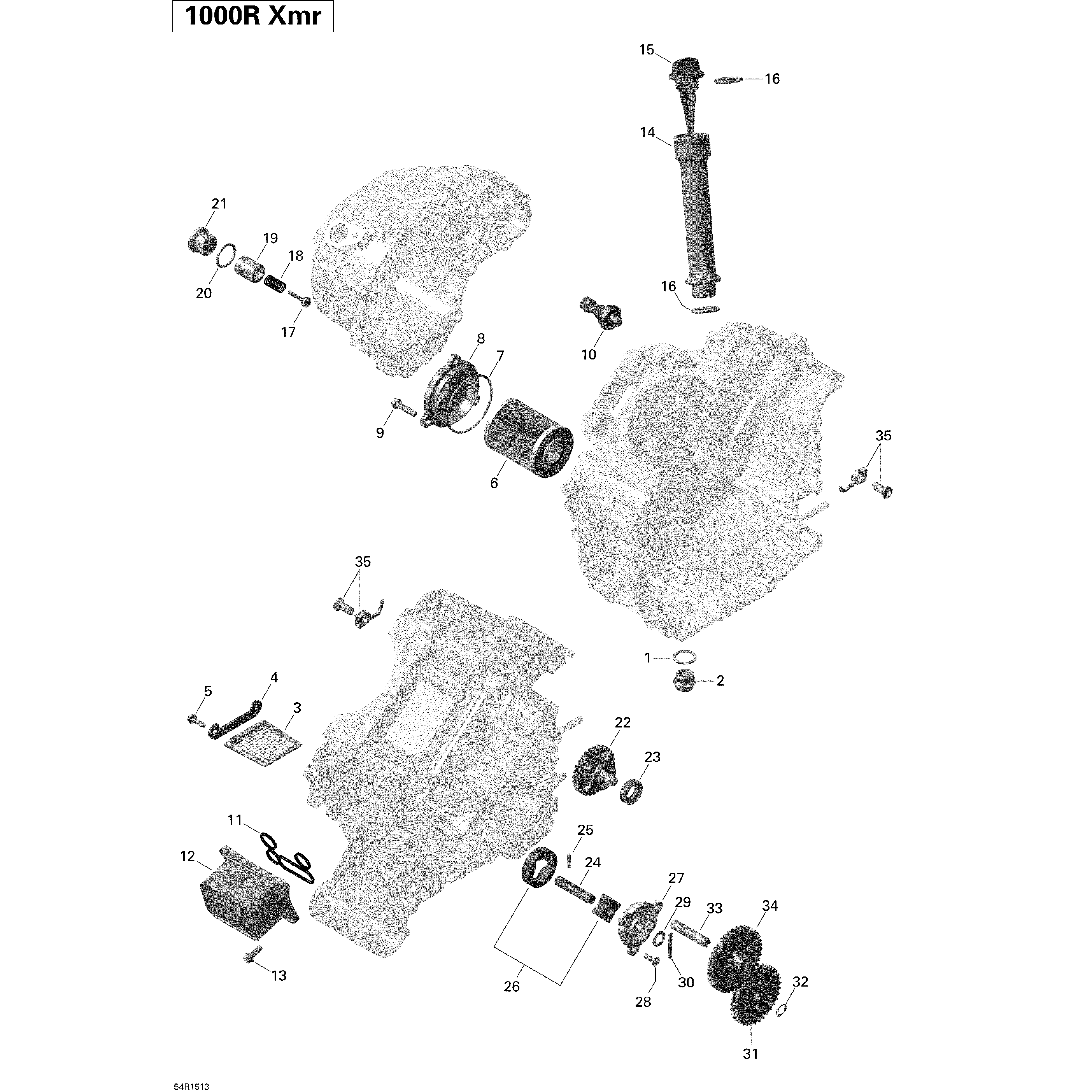 An Image of a Genuine Can-Am Parts Schematic Diagram showing the schematic - ENGINE LUBRICATION _54R1513