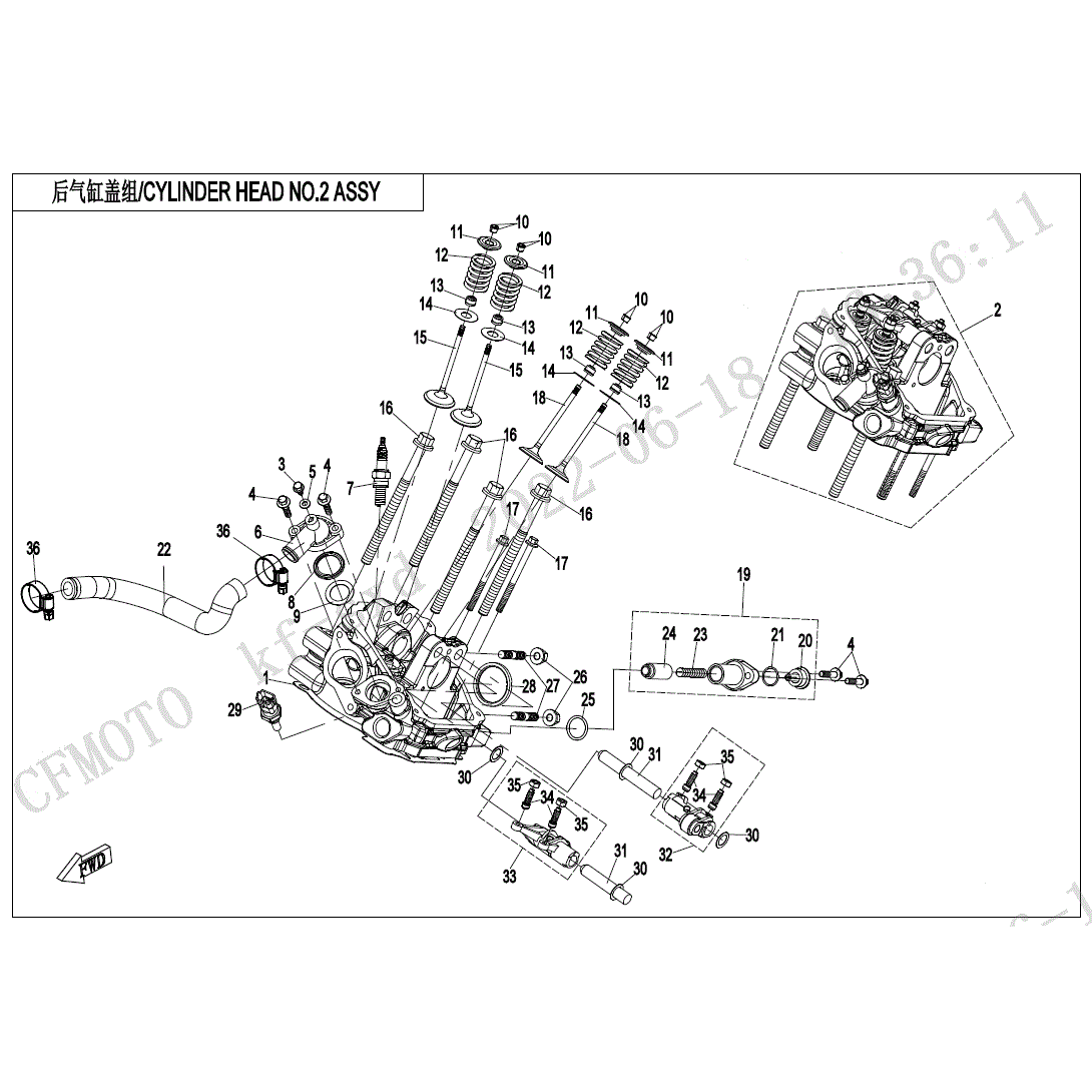 An Image of a Genuine CFMOTO Parts Schematic Diagram showing the schematic - CYLINDER HEAD NO.2 ASSY - 2025 CFMOTO ZFORCE 800 Trail