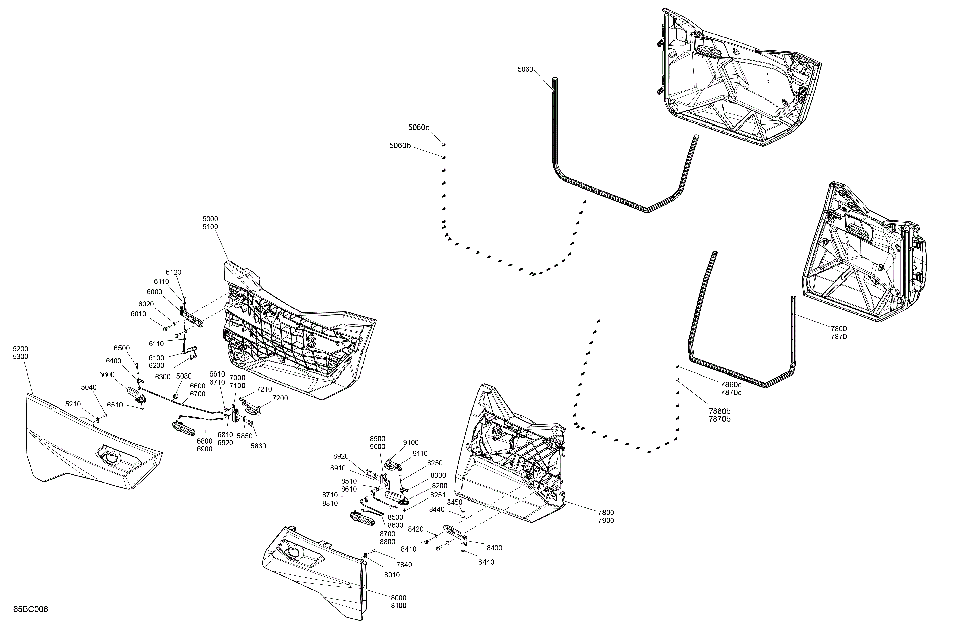 An Image of a Genuine Can-Am Parts Schematic Diagram showing the schematic - ENCLOSURE CAB - DOORS