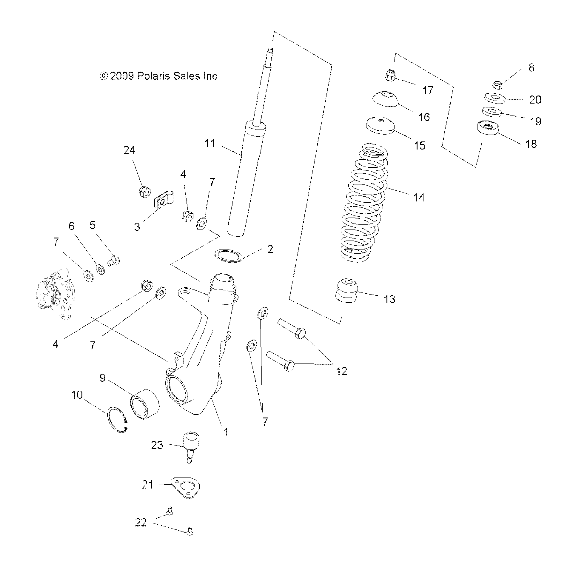 An Image of a Genuine Polaris Parts Schematic Diagram showing the schematic - SUSPENSION: FRONT STRUT - 2016 POLARIS SPORTSMAN 570 EFI UTE HD