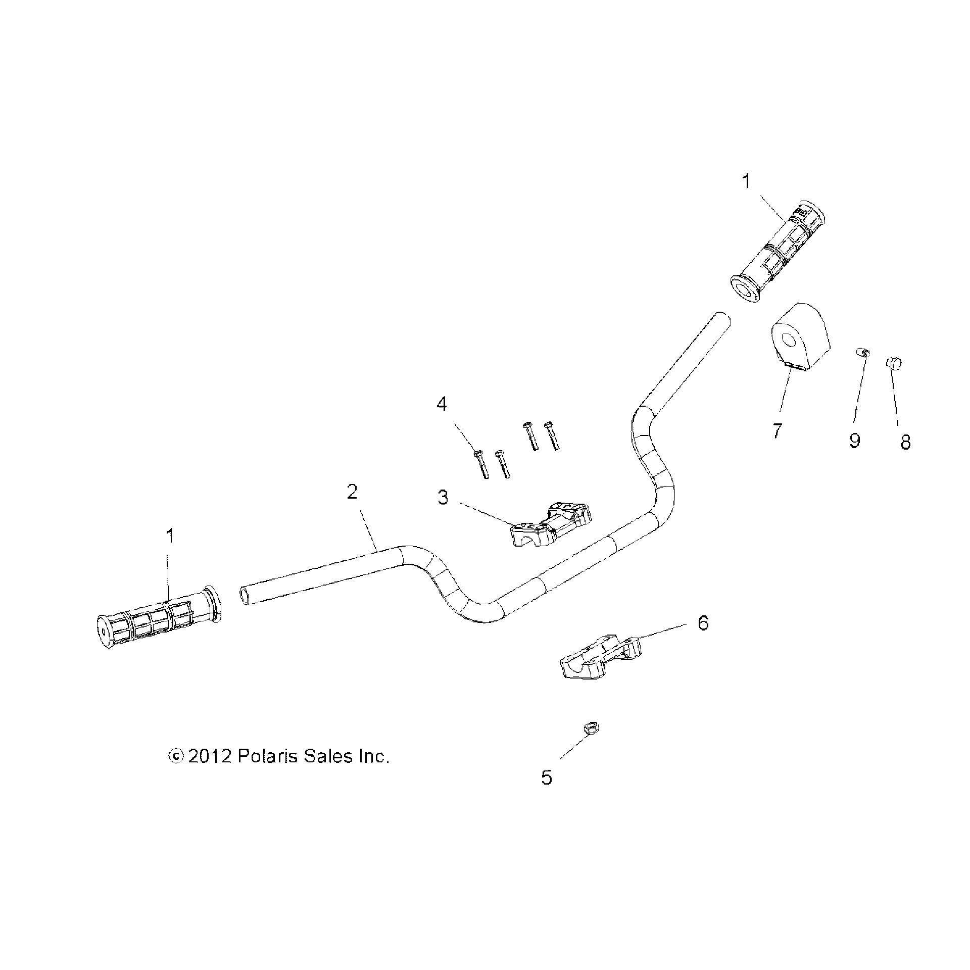 An Image of a Genuine Polaris Parts Schematic Diagram showing the schematic - STEERING: HANDLEBAR and CONTROLS - 2015 POLARIS SCRAMBLER 850