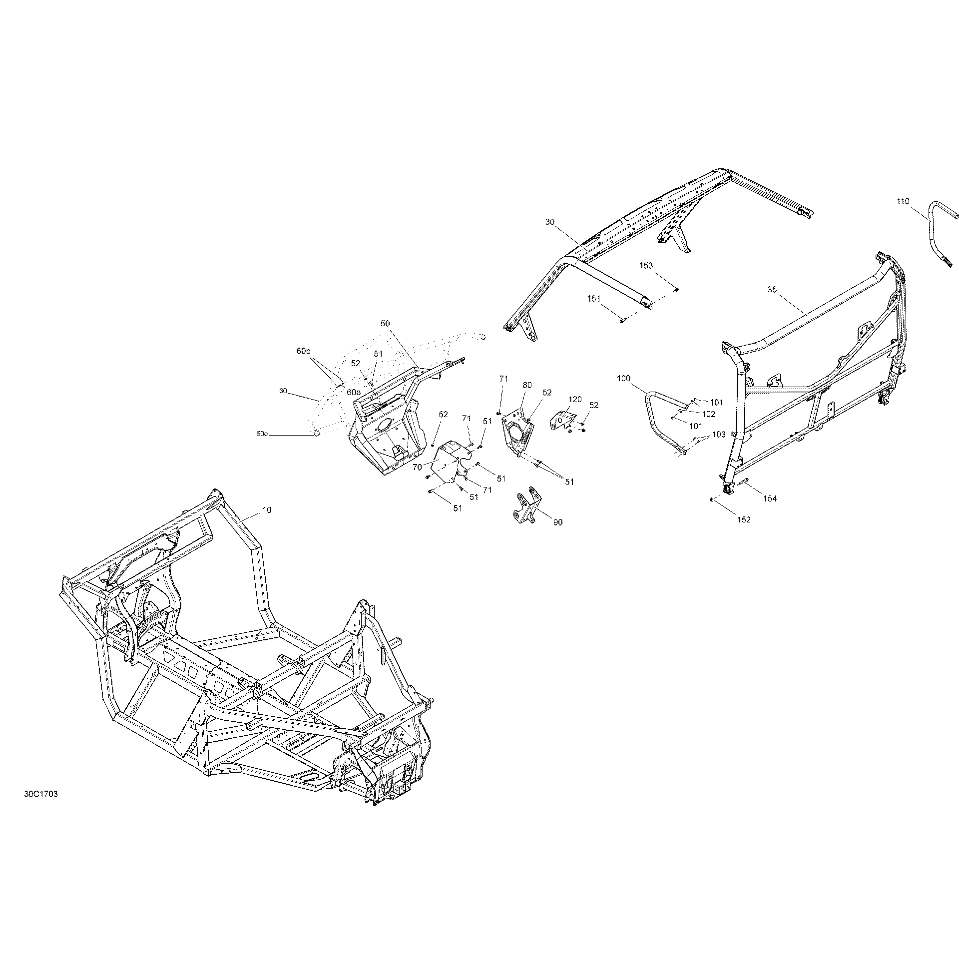 An Image of a Genuine Can-Am Parts Schematic Diagram showing the schematic - FRAME - ALL MODELS