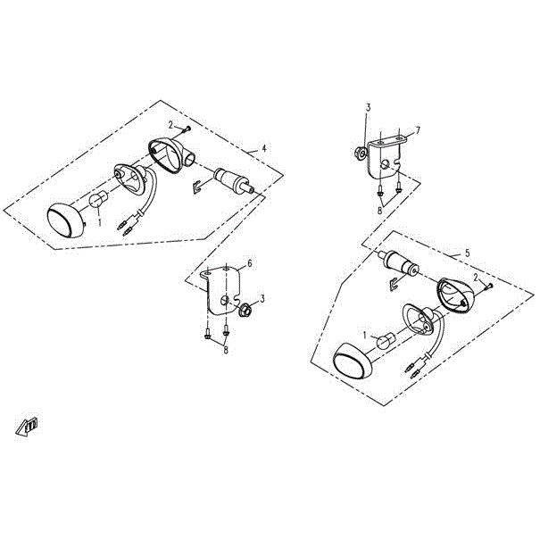 An Image of a genuine CFMOTO Parts Schematic Diagram showing the group - FRONT TURN LIGHT (BUMPER WITHOUT DECORATION COVER ) - 2015 CFMOTO CFORCE 500 SWB
