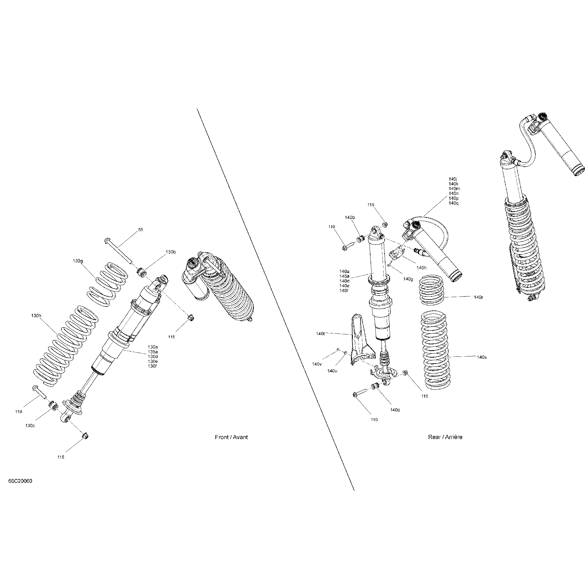 An Image of a Genuine Can-Am Parts Schematic Diagram showing the schematic - SHOCKS - X RS