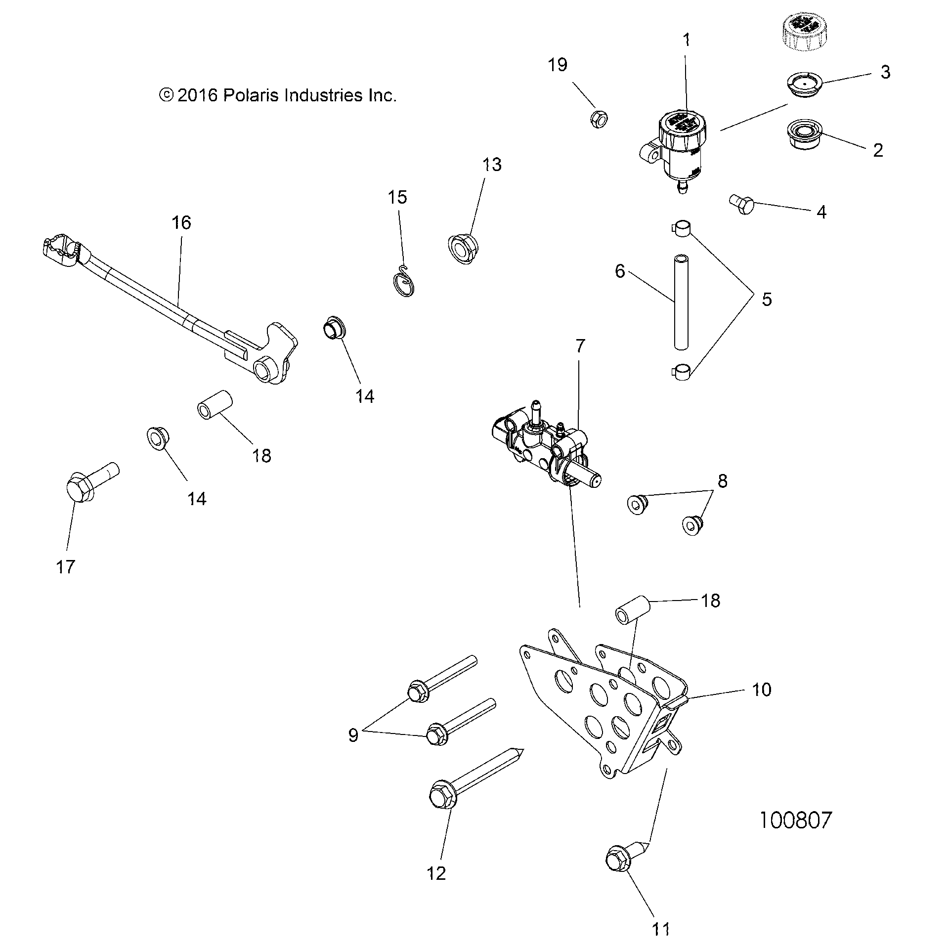 An Image of a Genuine Polaris Parts Schematic Diagram showing the schematic - BRAKES: BRAKE PEDAL and MASTER CYLINDER - 2018 POLARIS SPORTSMAN XP 1000