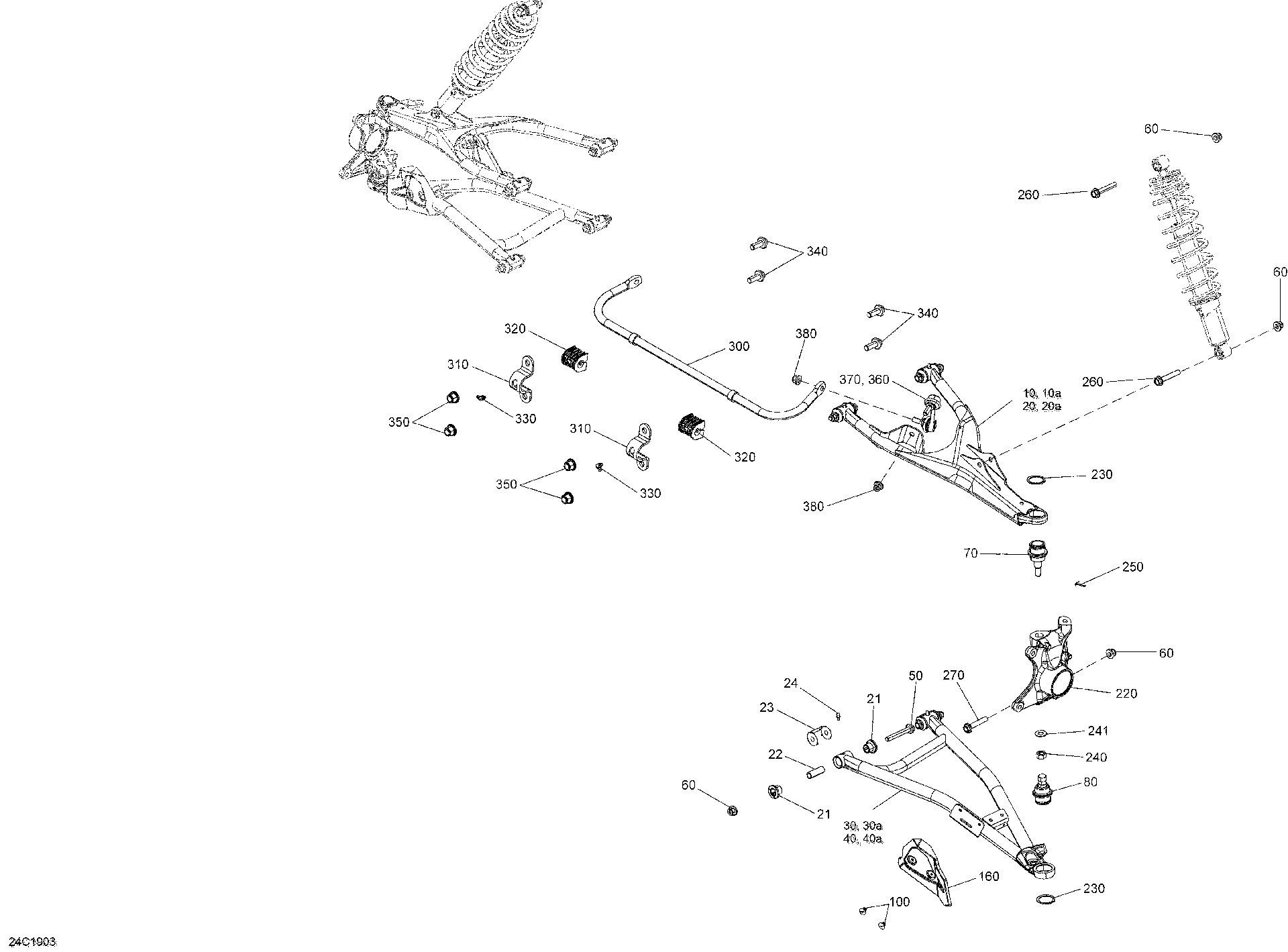 An Image of a Genuine Can-Am Parts Schematic Diagram showing the schematic - FRONT SUSPENSION - HD10